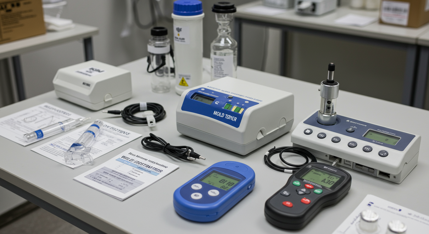 Certified mold inspector using advanced mold testing equipment in a residential home