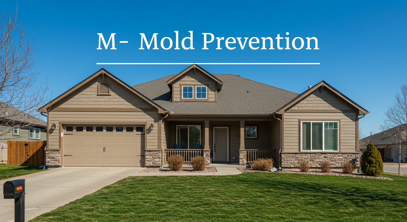 A picturesque residential home in Caldwell, ID, with a clean and well-maintained exterior. The image subtly conveys the idea of mold prevention and a healthy living environment. The background includes a clear blue sky and neatly trimmed lawn.