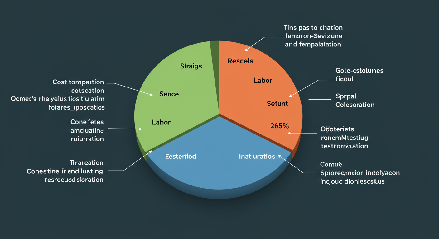 A visual representation of mold remediation costs, featuring a pie chart or infographic-style design. The chart highlights cost factors like labor, materials, testing, and restoration.