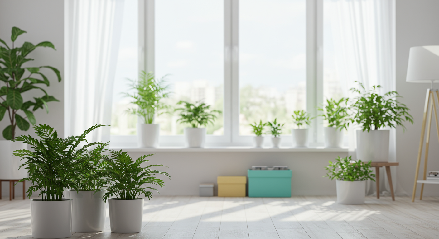 A clean and bright living space after successful mold removal, showcasing a healthy environment with plants and natural light.