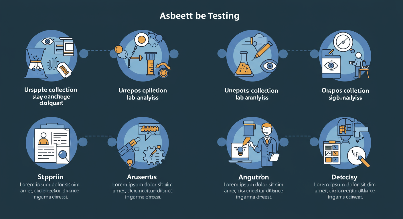 An infographic-style image showing the step-by-step process of asbestos testing, with visual icons representing each step (e.g., sample collection, lab analysis, report delivery).